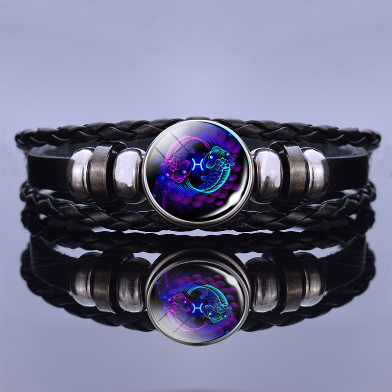 I’m Taking Twelve Constellation Couple Bracelets Black Leather Bracelet