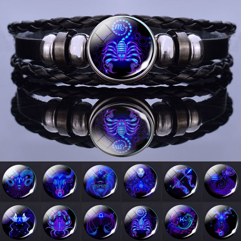 I’m Taking Twelve Constellation Couple Bracelets Black Leather Bracelet