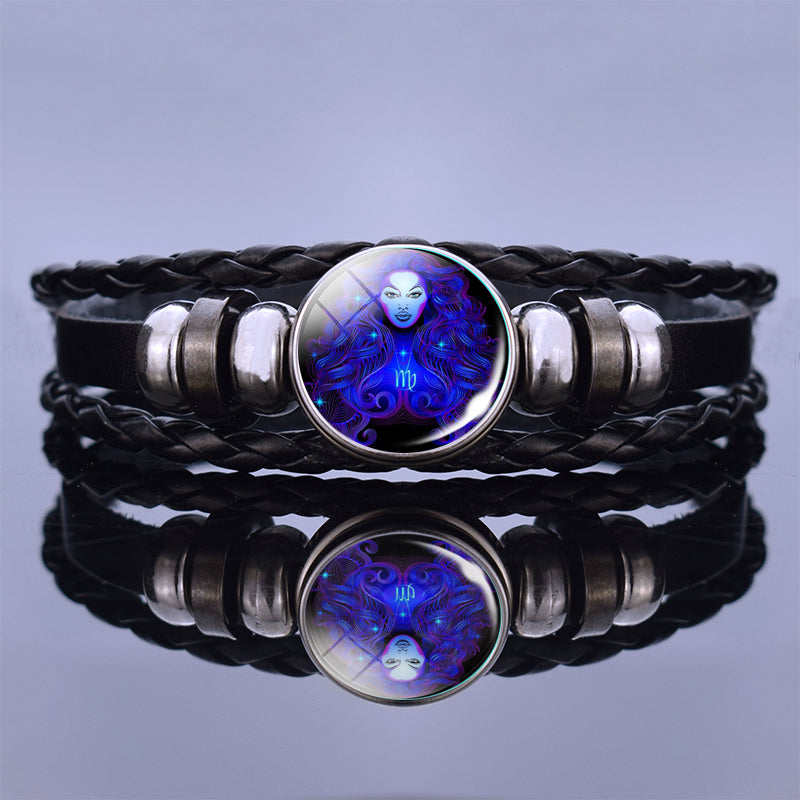 I’m Taking Twelve Constellation Couple Bracelets Black Leather Bracelet