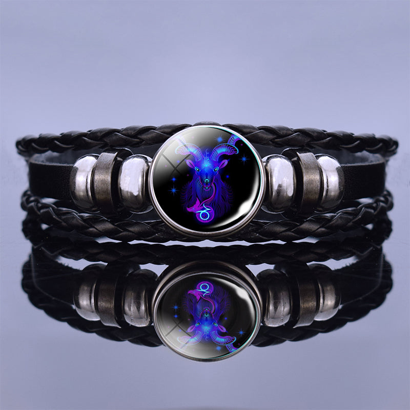 I’m Taking Twelve Constellation Couple Bracelets Black Leather Bracelet