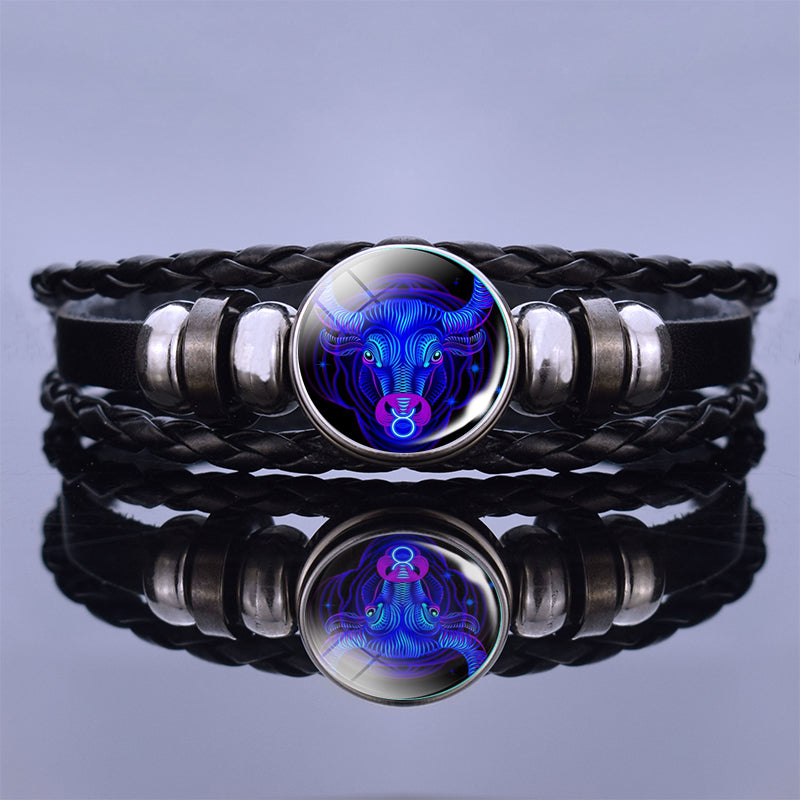 I’m Taking Twelve Constellation Couple Bracelets Black Leather Bracelet