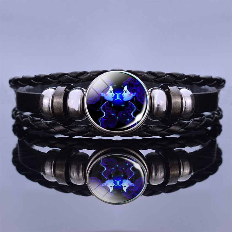 I’m Taking Twelve Constellation Couple Bracelets Black Leather Bracelet