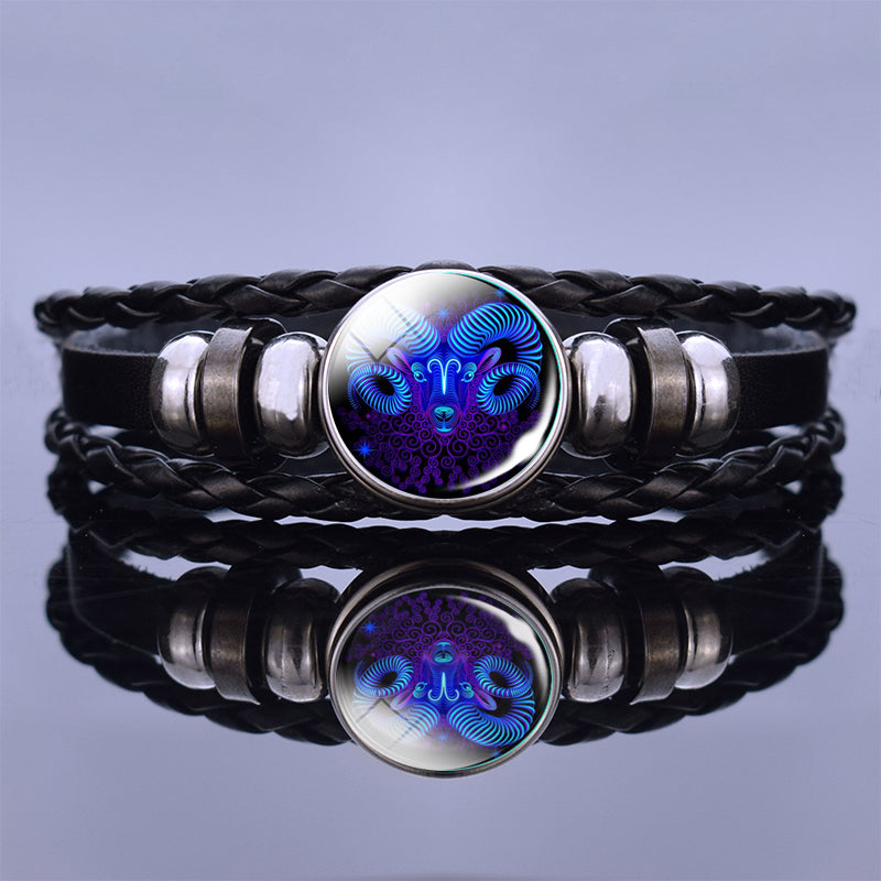 I’m Taking Twelve Constellation Couple Bracelets Black Leather Bracelet