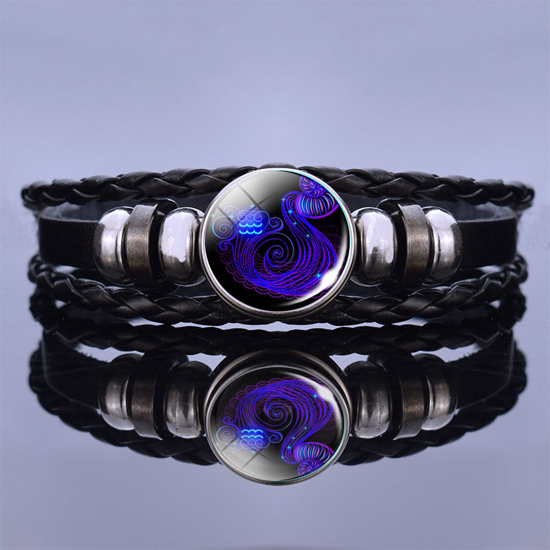 I’m Taking Twelve Constellation Couple Bracelets Black Leather Bracelet