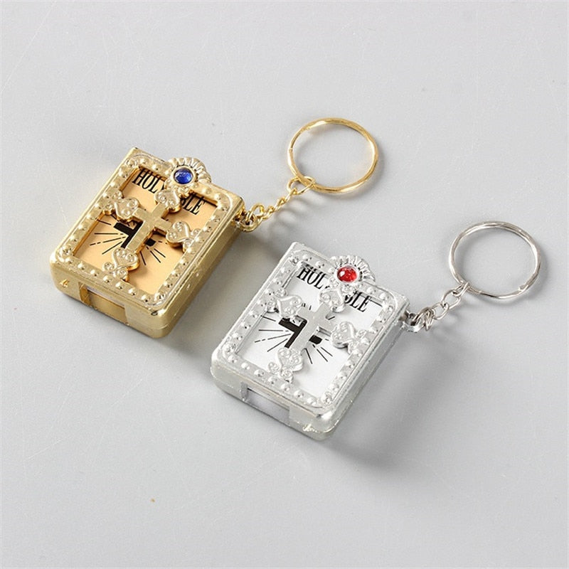 Bible Keychain - Mini HOLY Bible Keychain Religious Christian Jesus Cross Key Chain Women Prayer God Bless Gift Souvenirs Keyring