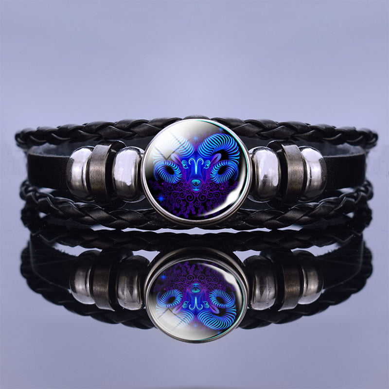 I’m Taking Twelve Constellation Couple Bracelets  Black Leather Bracelet