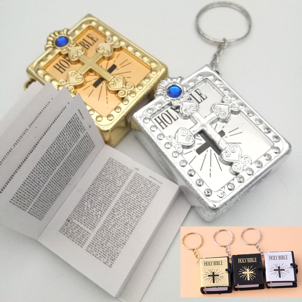 Bible Keychain - Mini HOLY Bible Keychain Religious Christian Jesus Cross Key Chain Women Prayer God Bless Gift Souvenirs Keyring