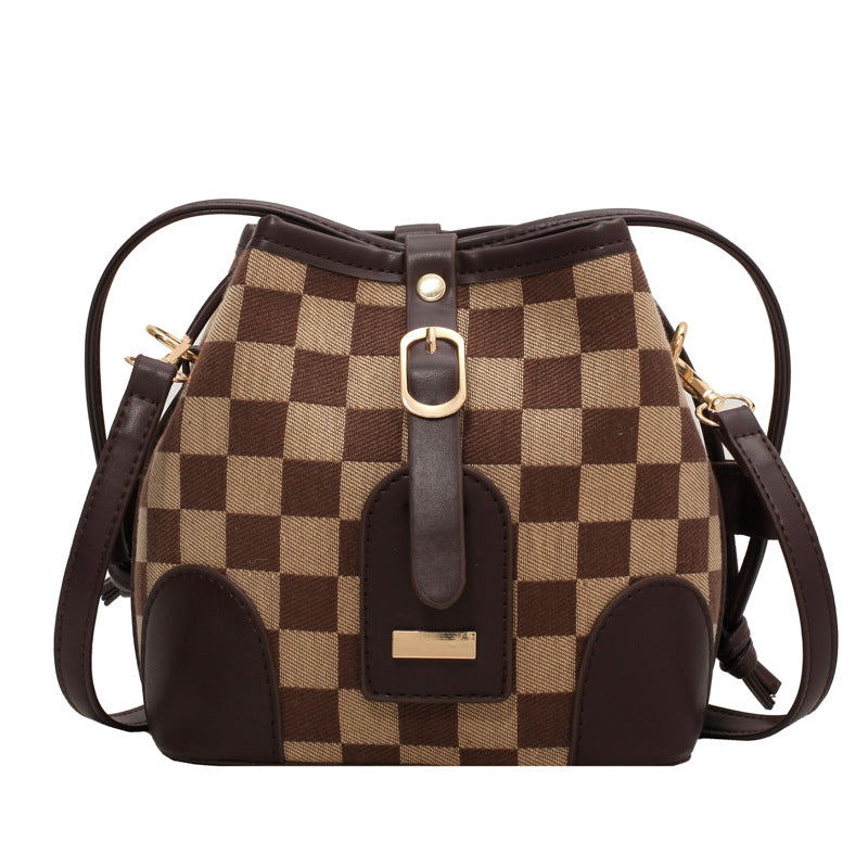 Georgia Bag- Women’s plaid handbag- Trending purse-Luxury handbag dupe-Checkered Drawstring Personality Bucket Bag Shoulder Bag Messenger Bag